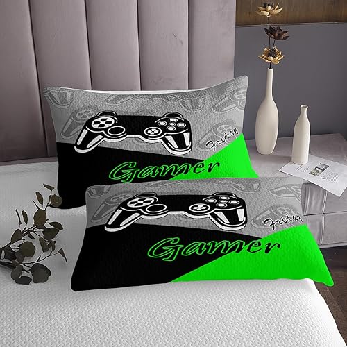 Miniatura 7 de Feeyou - Juego de edredón de 3 piezas con controlador de videojuegos para niños, adolescentes, tamaño Queen, colcha de juegos para todas las