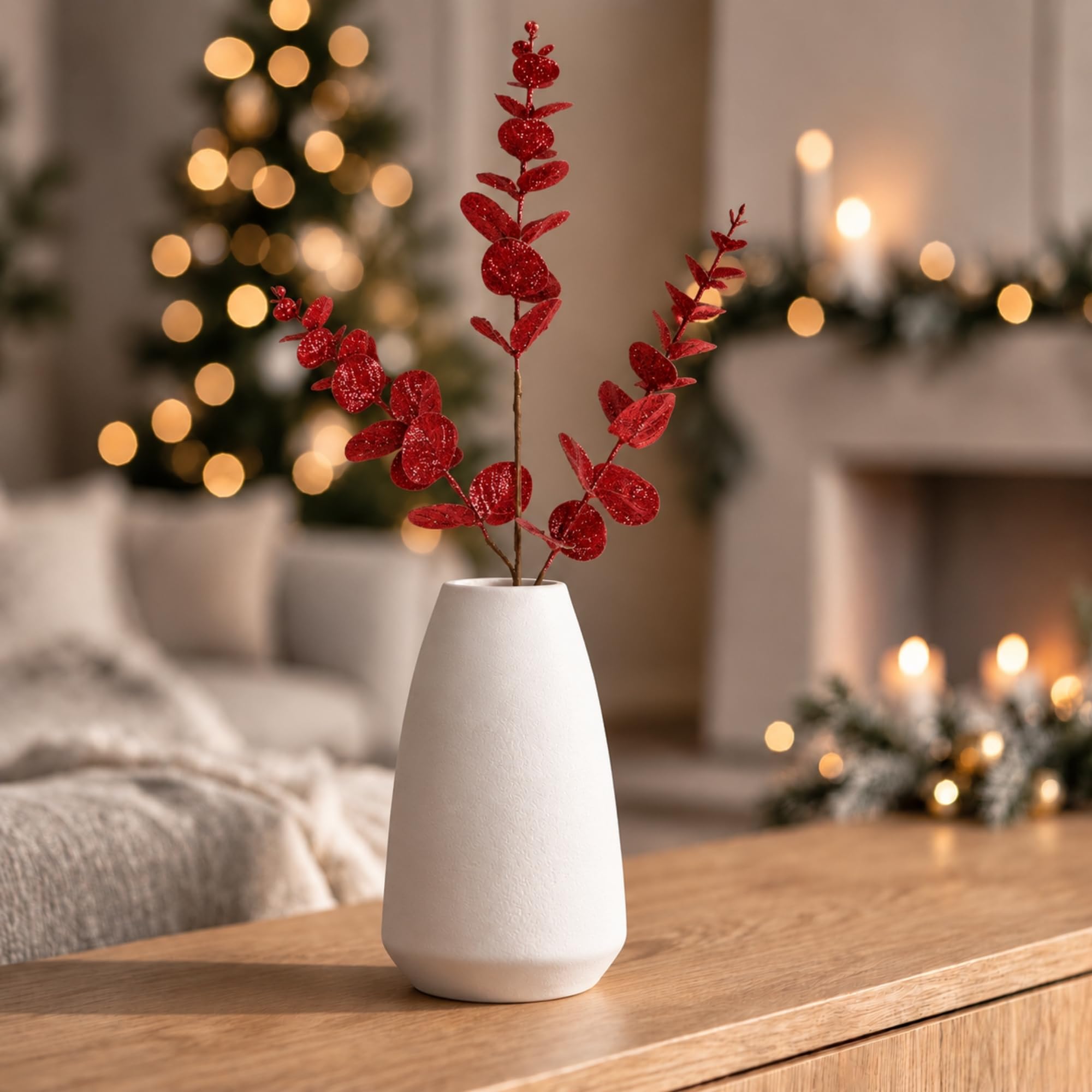 SHATCHI Albero di Natale con steli di eucalipto, picconi artificiali, 55 cm