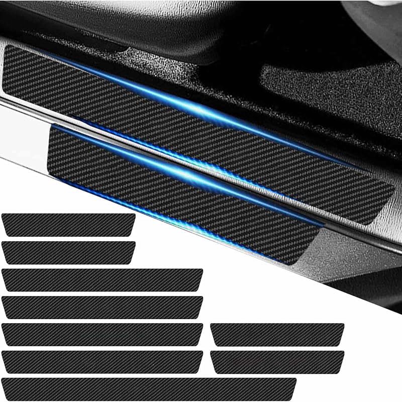 Protetor de Soleira Automotiva em Fibra de Carbono Preto JinRui-T Kit com 9 Peças
