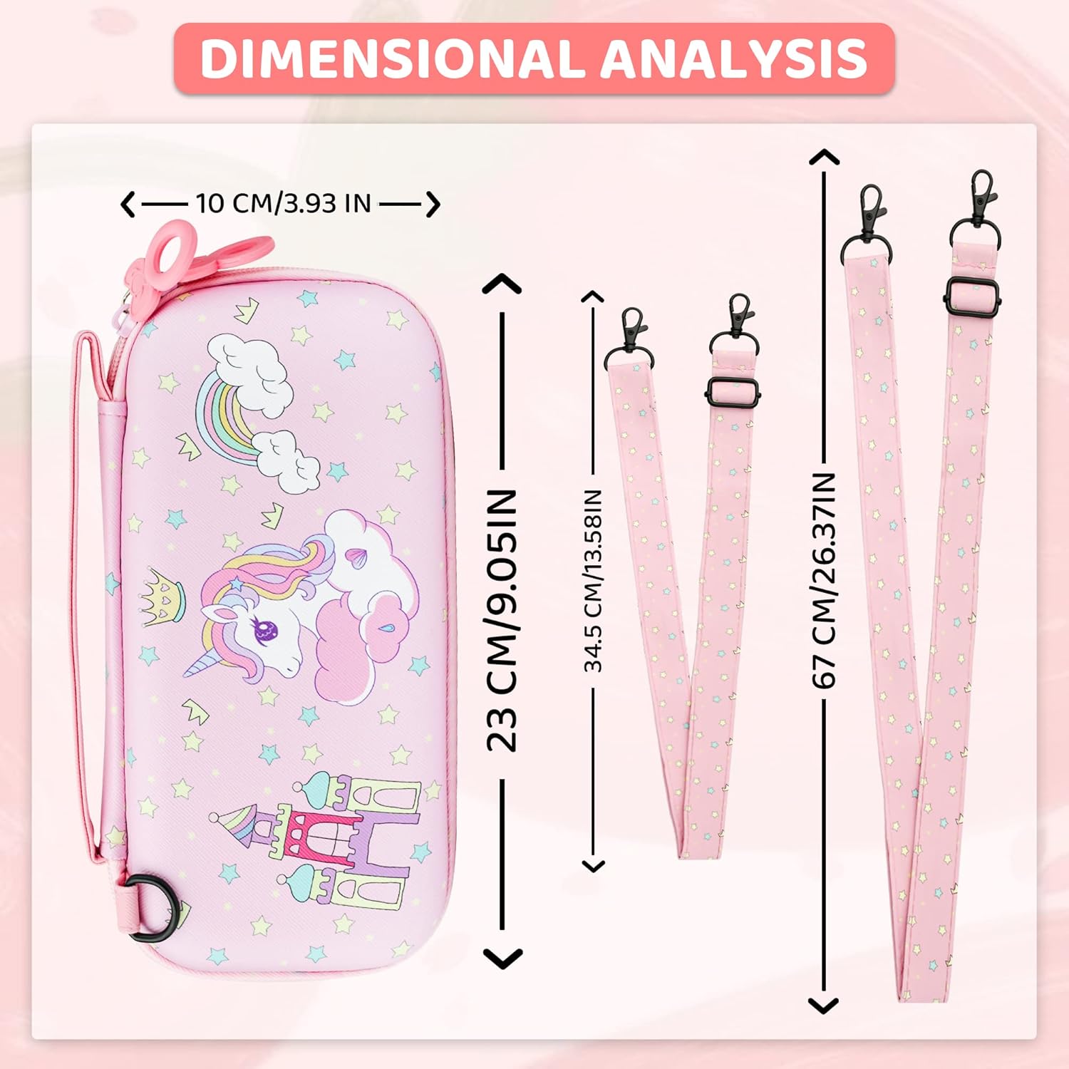 FUNDIARY Pink of Unicorn Carrying Case for Nintendo Switch Lite, Cute Travel Cases Girl Accessories Kit with Slim Potrable Storage Bag, Soft TPU Cover Case and Thumb Caps