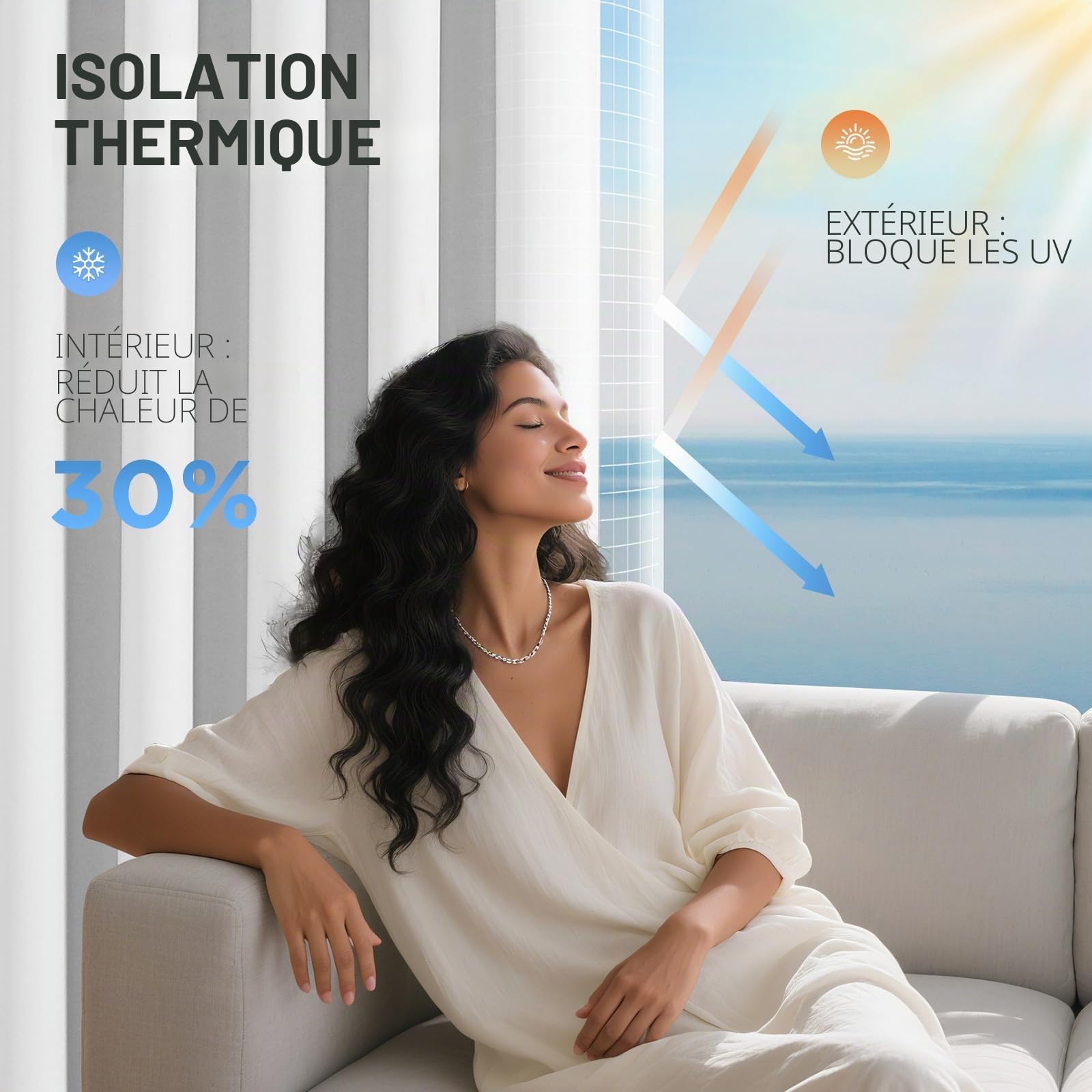 Joydeco Rideau Occultant Thermique Blanc 140x200cm, Rideaux Thermiques Isolants Anti Foid et Chaleur Anti Bruit Anti UV à Pattes Cachées et Passe Tringle pour Salon Chambre Balcon - 2 Pièces