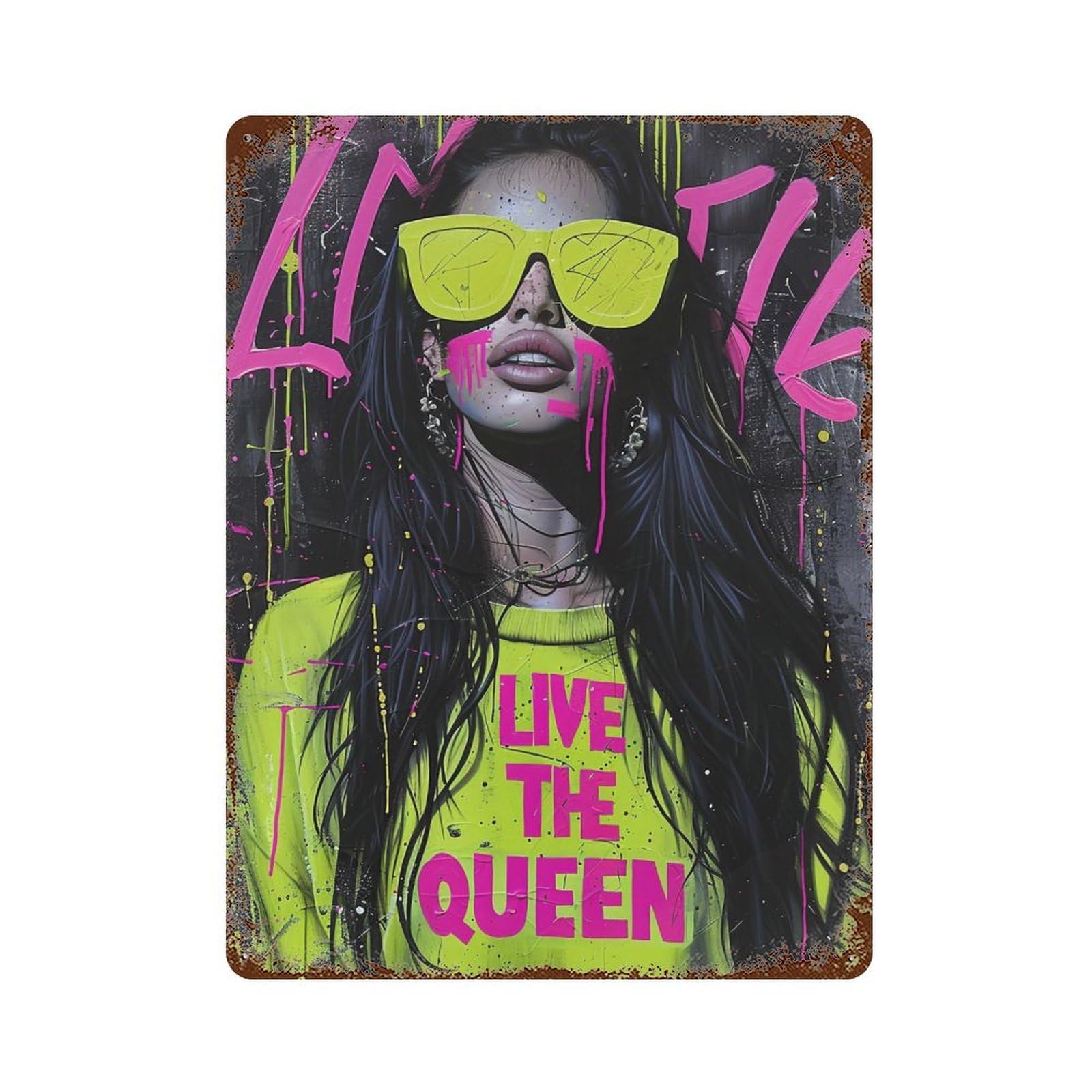YHGERTKU Live The Queen Graffiti Pop 04 Wall Art Retro Iron Vintage Metal Tin Sign Poster Modern Decor for Living Rooms Gift 40x30cm