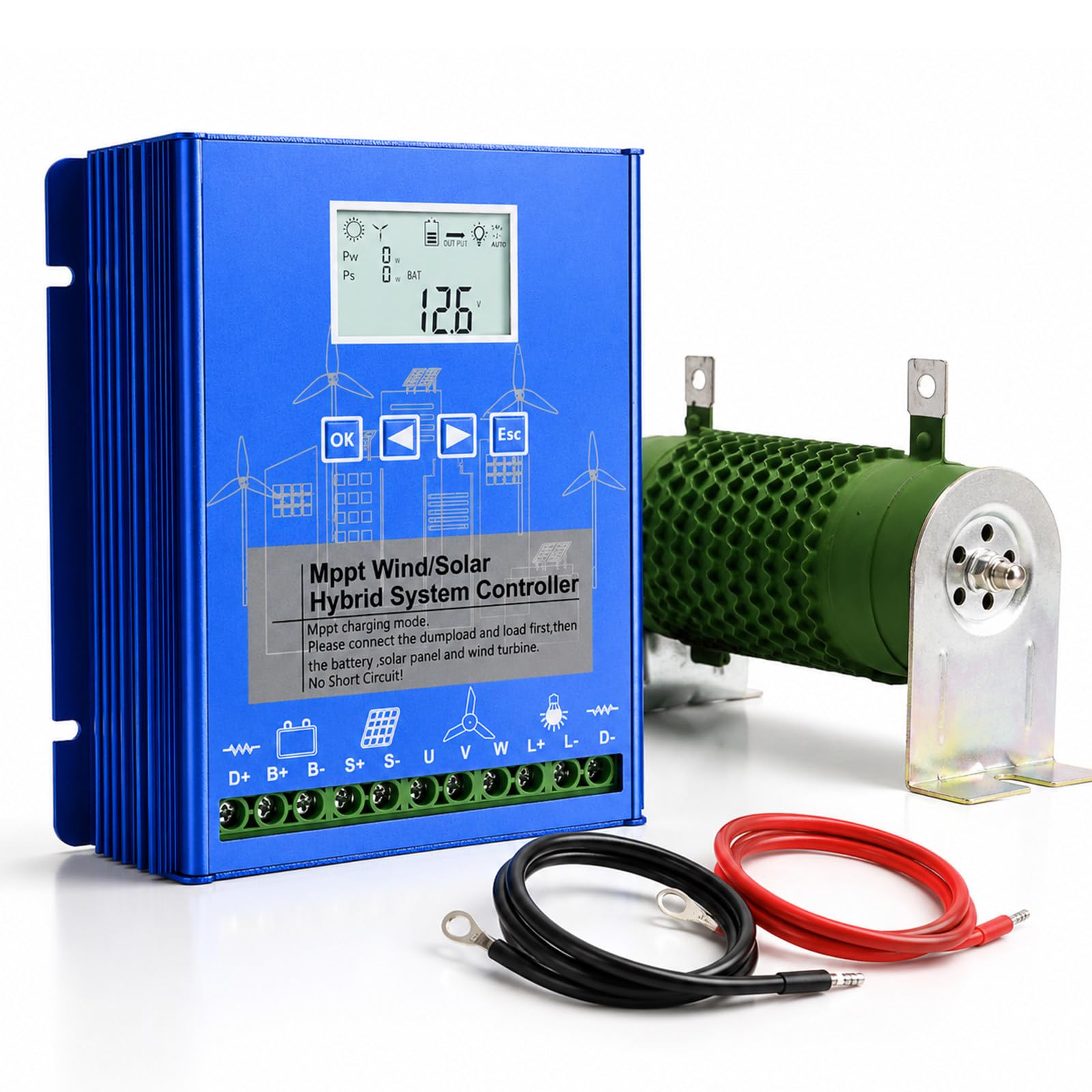 Controllore di Potenza Ibrido Eolico-Solare, Regolatore Eolico-Solare MPPT 24V/48V | Capacità di 15000W, Display LCD, Controllo di Scarico per Case fuori Rete, Fattorie e Siti di Alimentazione Remoti