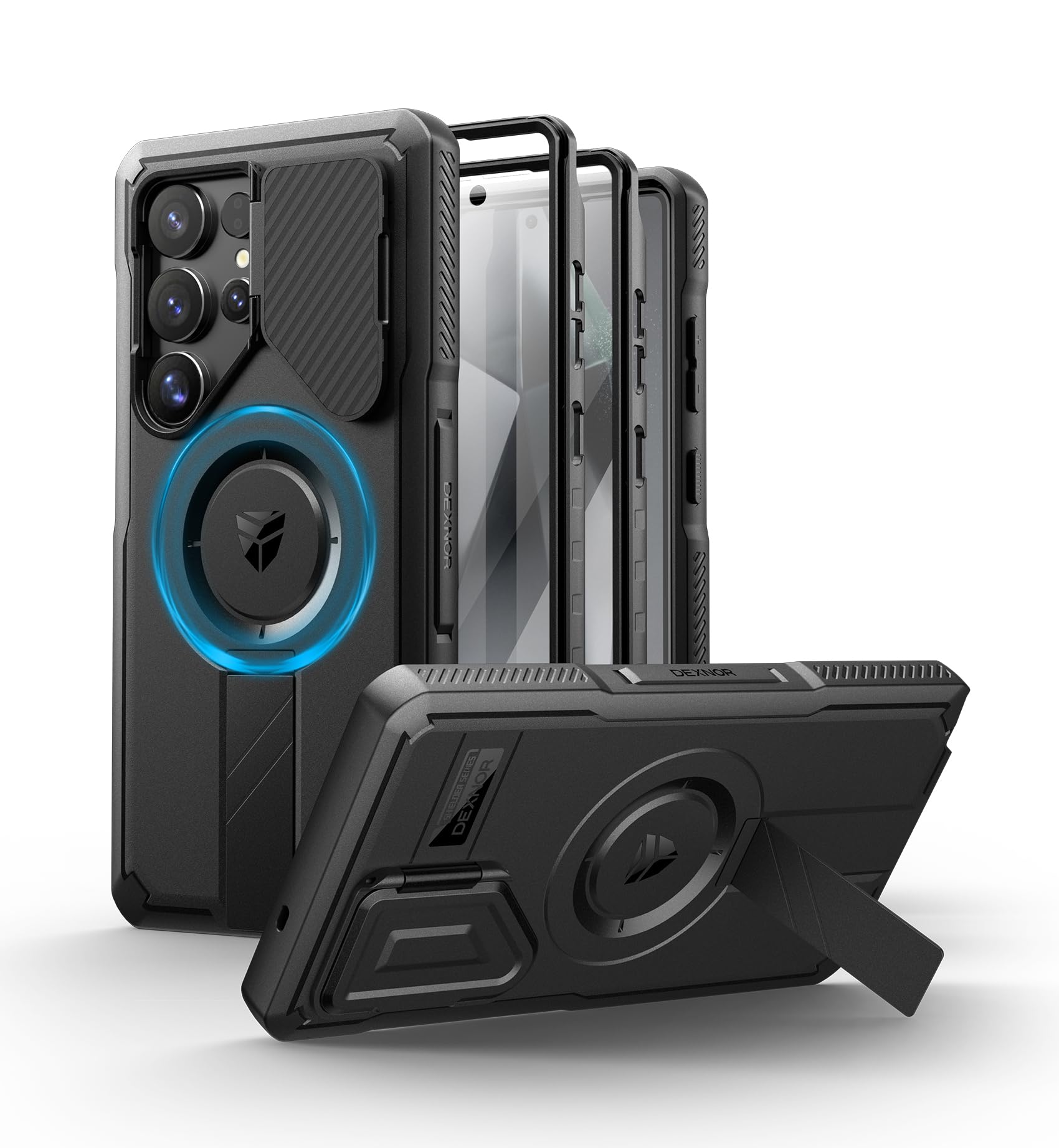 Dexnor for Samsung Galaxy S25 Ultra Case with Camera Cover & Adjustable Kickstand & Built-in Screen Protector, Magnetic Rugged Shockproof Bumper Cases