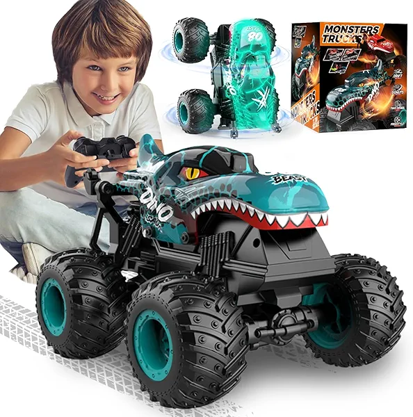Monster Trucks for Boys Age 4-7, 2.4Ghz Remote Control Monster Truck Toys, 1:20 Dinosaur Toys with Light & Music,RC Truck with Stunt, 360° Spin, Walk Upright& Drift, Dinosaur Toy for Kids 3-5.