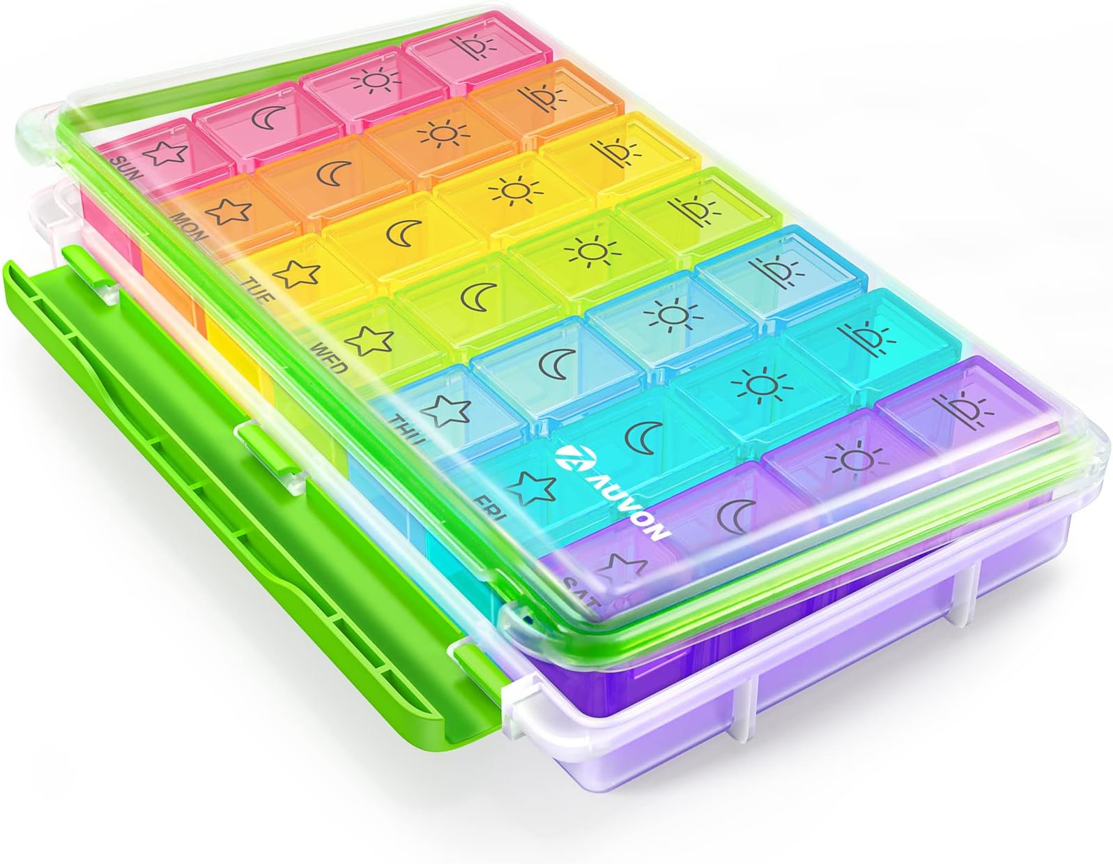 AUVON Pill Boxes 7 Day 4 Times A Day,Portable Weekly Pill Box Organiser with Moisture-Proof Design and Large 28 Compartments to Hold Vitamins, Supplements and Medication