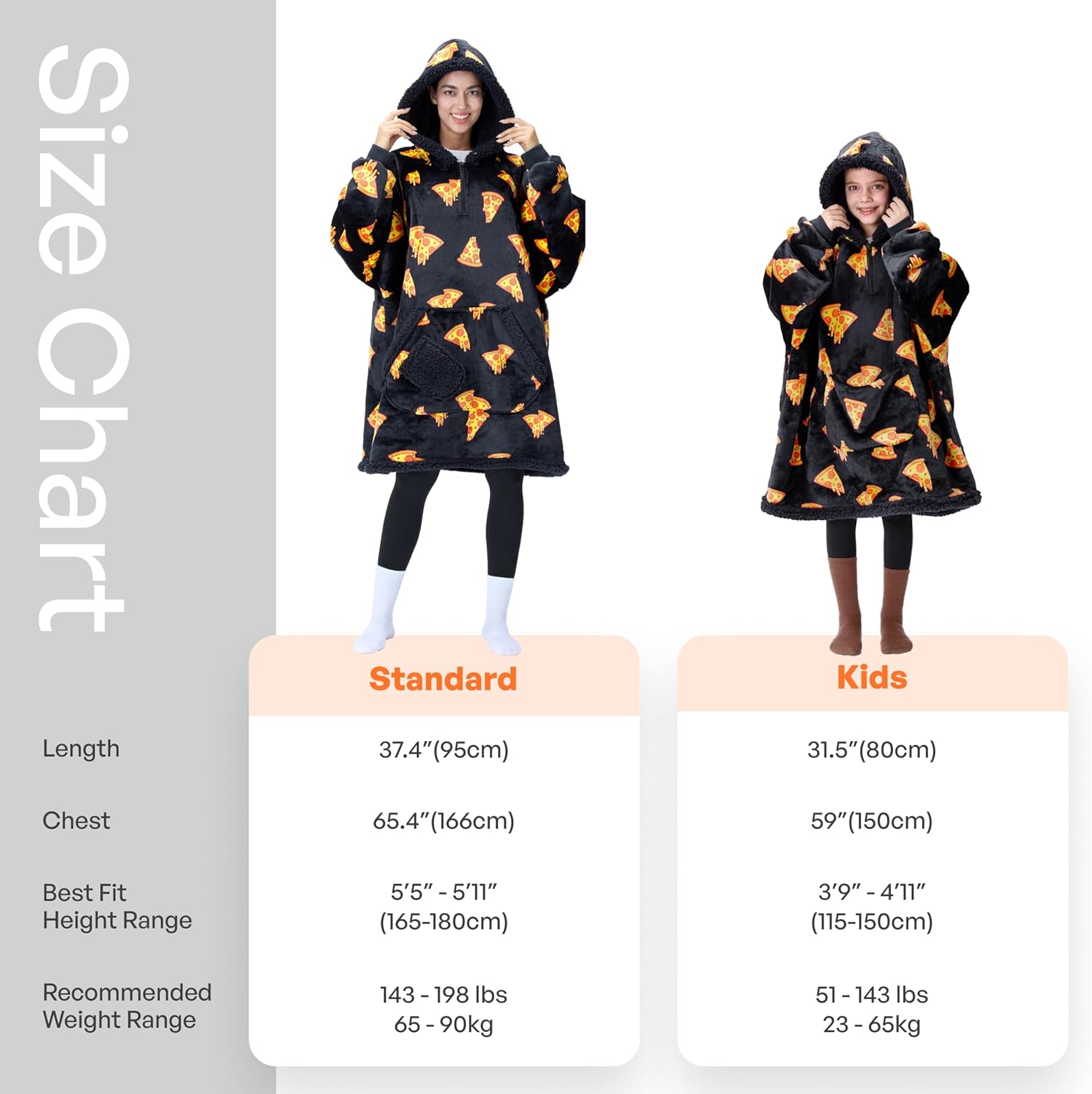 Giggling Getup Wearable Blanket Hoodie for Girls and Boys Warm Cozy Sherpa Fleece Hooded Blanket Sweatshirt Oversized Hoodie with Giant Pocket & Sleeves for Kids Pizza - Image 4