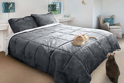 Catalonia Classic Juego de edredón de franela de forro polar Sherpa de 3 piezas, tamaño King, juego de ropa de cama ultrasuave y cálido para
