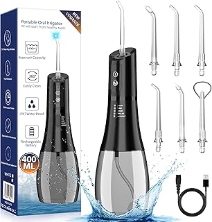 Water Flosser for Teeth Oral Irrigator: Water Dental Picks for Teeth Cleaning 400ML Tank 6 Jet Tips 5 Modes,Rechargeable C...
