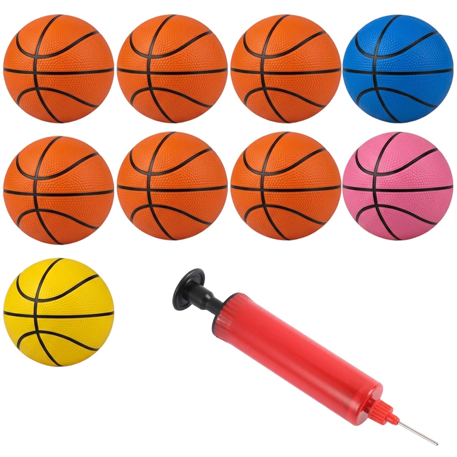 MAUDFEK 9 PCS Mini Basketball Set with Pump & Needle, Portable Small Basketball for Training Practice, Soft Elastic Balls for Recreational Games, League Training Equipment