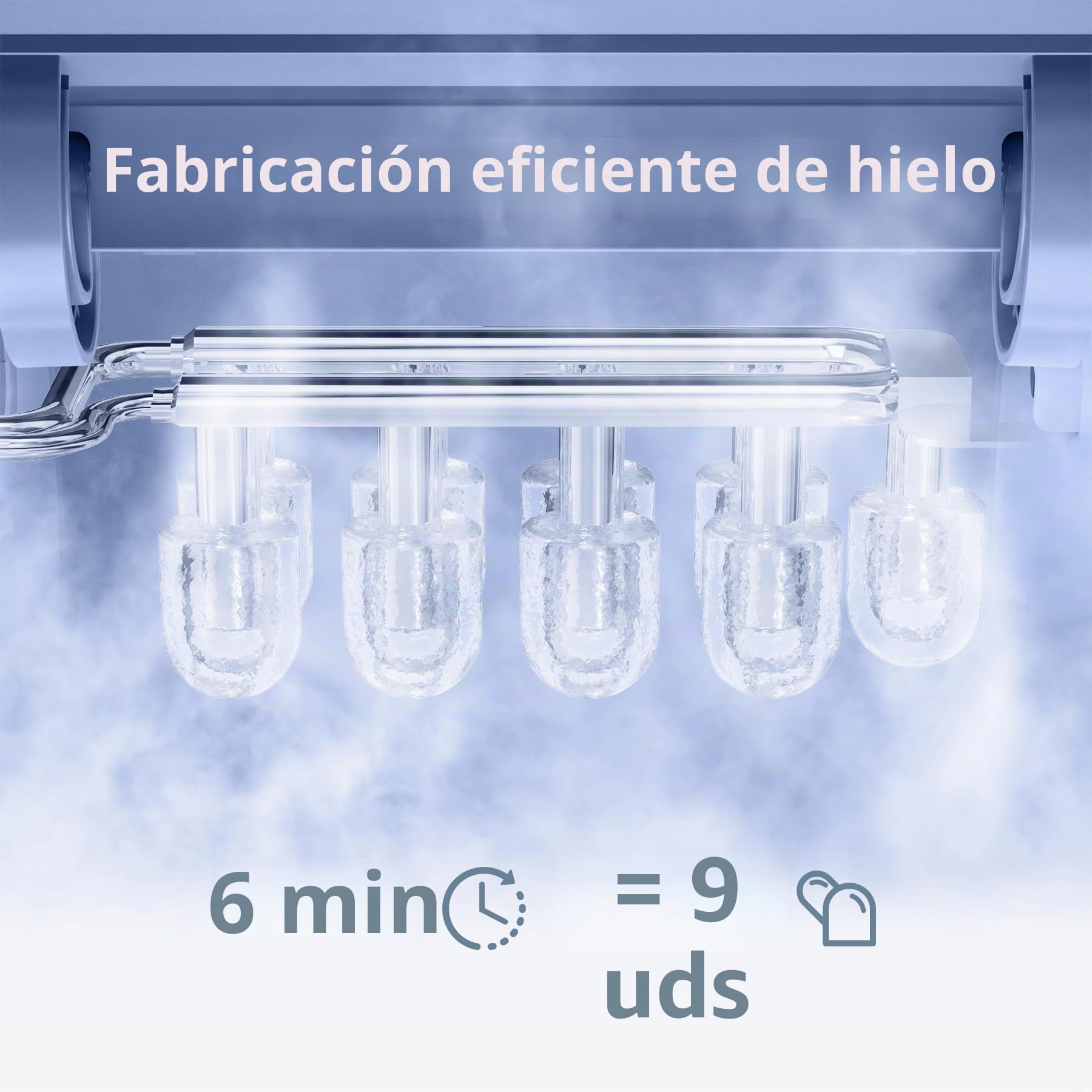 OMISOON Maquina de Hielo para Casa, Maquina de Hacer Hielo, 9 cubitos listos en 6-8 minutos, 12kg/24h, 2 Tamaños de Cubitos, Función Autolimpieza, Negro