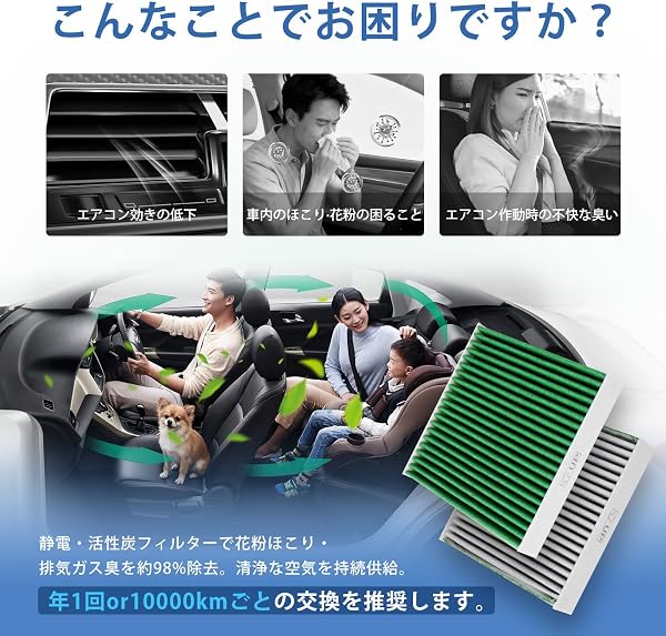 Jiooy ホンダ N-BOX JF1 JF2 エアコンフィルター 花粉対策 N-ONE JG1 JG カーエアコンフィルター PM2.5除去 N-WGN JH1 JH2 クリーンエアコンフィルター DCC3003 五層構造 交換品番:014535-1020 活性炭入り 消臭 高除塵 抗菌 抗ウイルス 交換用1個入り(車種適合確認要) - 2
