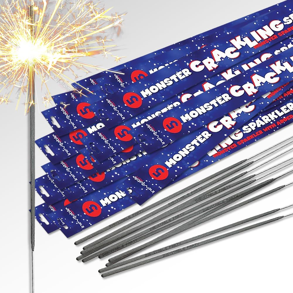 Inevitable Party Grey Pack Of 75 X 45Cm (18") Monster Crackling Sparklers - A Monster Sparkler With Added Fizz (75 Sparklers)
