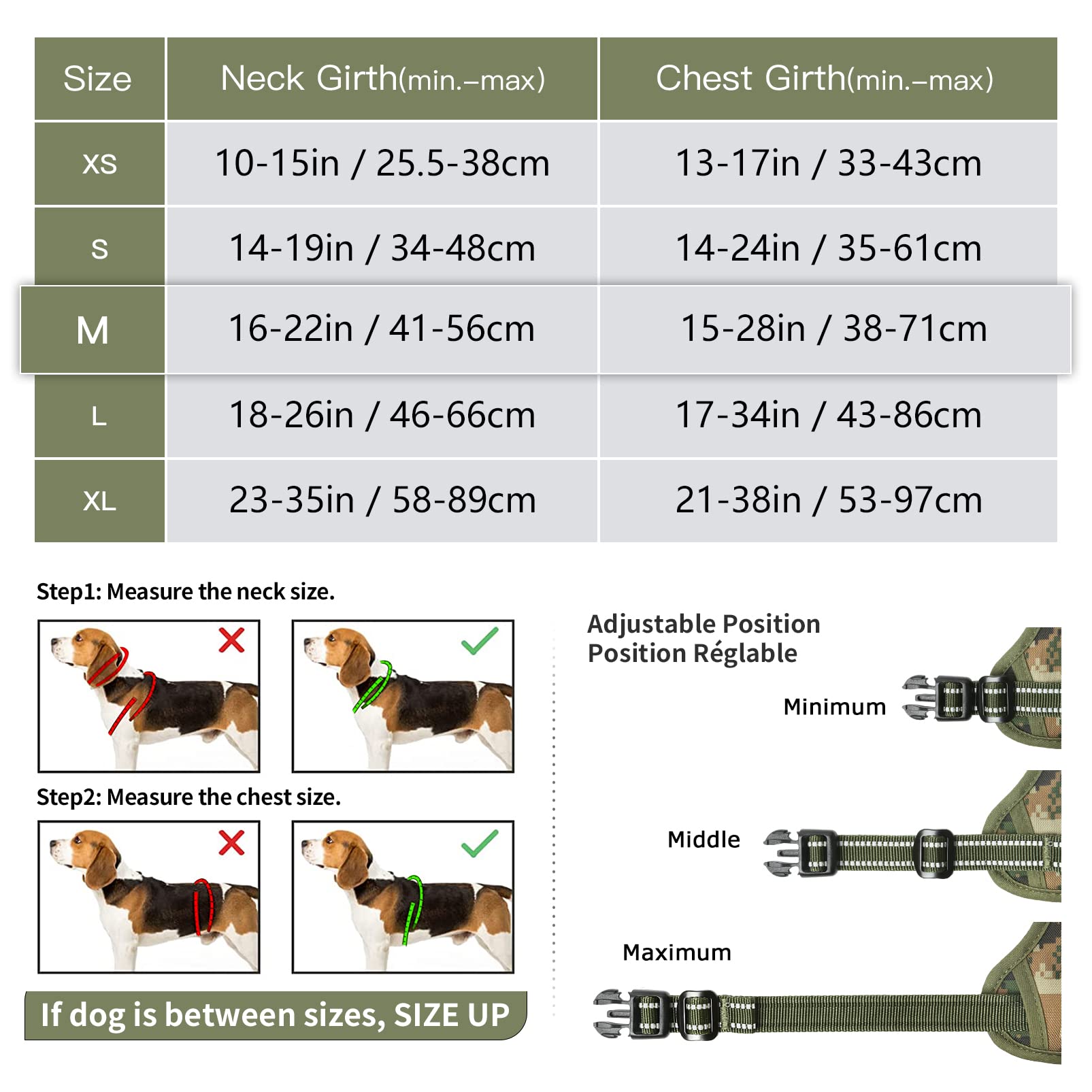 HEELE Pettorina Cane Taglia Media Riflettente Pettorina Addestramento Cani Anti Tiro con 2 Ganci in Metallo + Comodo Maniglia, Gilet per Cani Regolabile per Camminare, Camo Verde, M