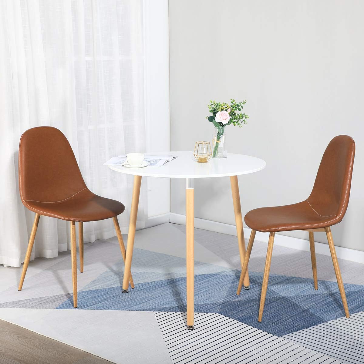 GreenForest Dining Table White Modern Round Table with Wood Legs for Kitchen Living Room Leisure Coffee Table - Tables