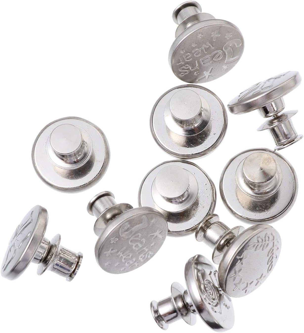 Amosfun 10pcs Instant Buttons Metal No Sew Buttons Vintage Blazer Detachable Retro Jeans Pants for Skirt Clothes 1.8x1.8x2cm Silver