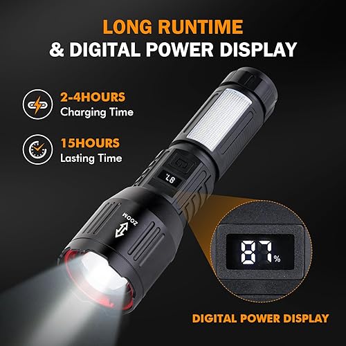 Miniatura 6 de Linterna recargable de alto lúmenes, 1,500,000L linternas tácticas LED súper brillantes, luz de flash recargable de mano de alta potencia con 6