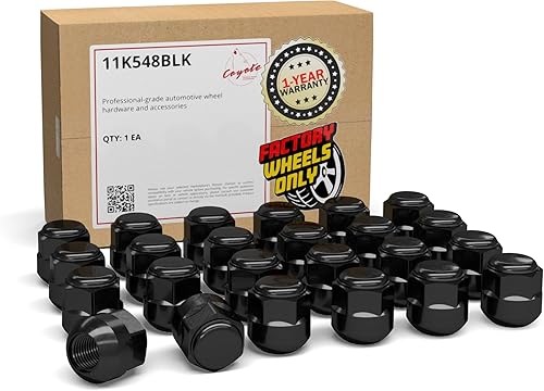 Wheel Accessories Parts 20 tuercas de llanta estilo OEM M14x1.5 14x1.5 de 1.10 pulgadas de largo, color negro, 7/8 pulgadas, 0.866 in, hexagonales,