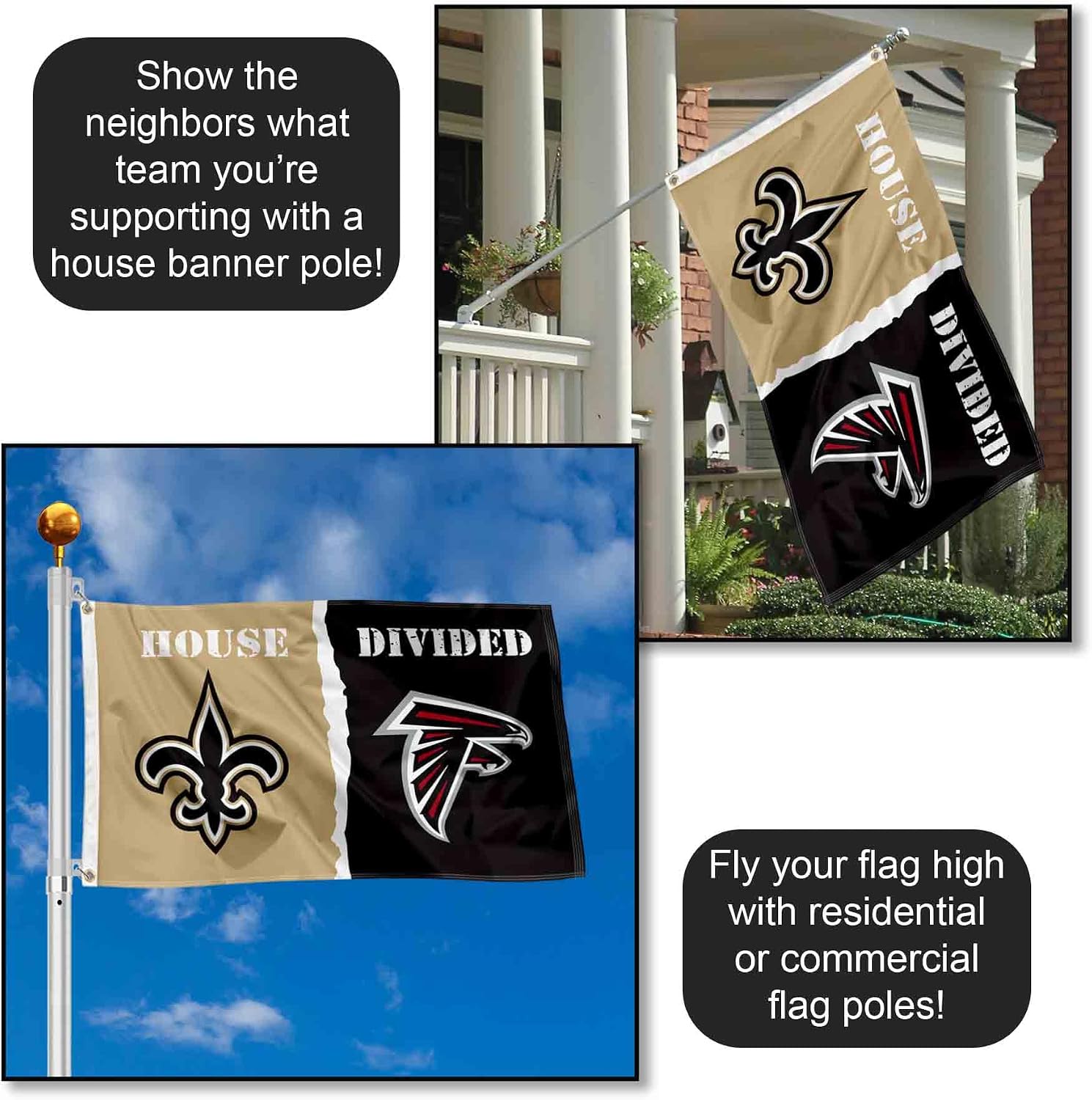 Saints and Falcons House Divided Flag Rivalry Banner