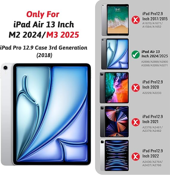 ZtotopCases for iPad Air 13 Inch M4/M3/M2 (2026/2025/2024), Premium Leather Folio Cover, Supports iPad Pencil Charging, Auto Sleep/Wake, Multiple 4 Angles Black