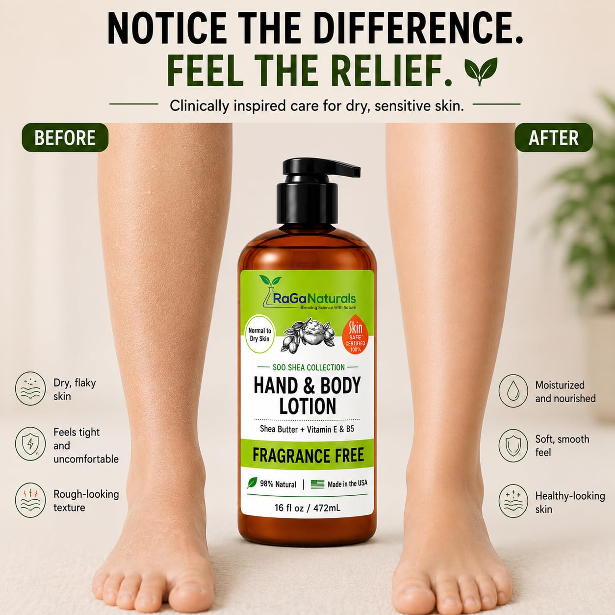 RaGaNaturals Balsam do ciała bez perfum, masło shea, argan, awokado, witamina E i B5, pochodzenia roślinnego, całkowicie naturalny, aromatyczny.