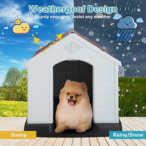 Miniatura 2 de Casa grande para perros para interiores y exteriores, impermeable, ventilada, de plástico, jaula de refugio para mascotas con ventilación y suelo