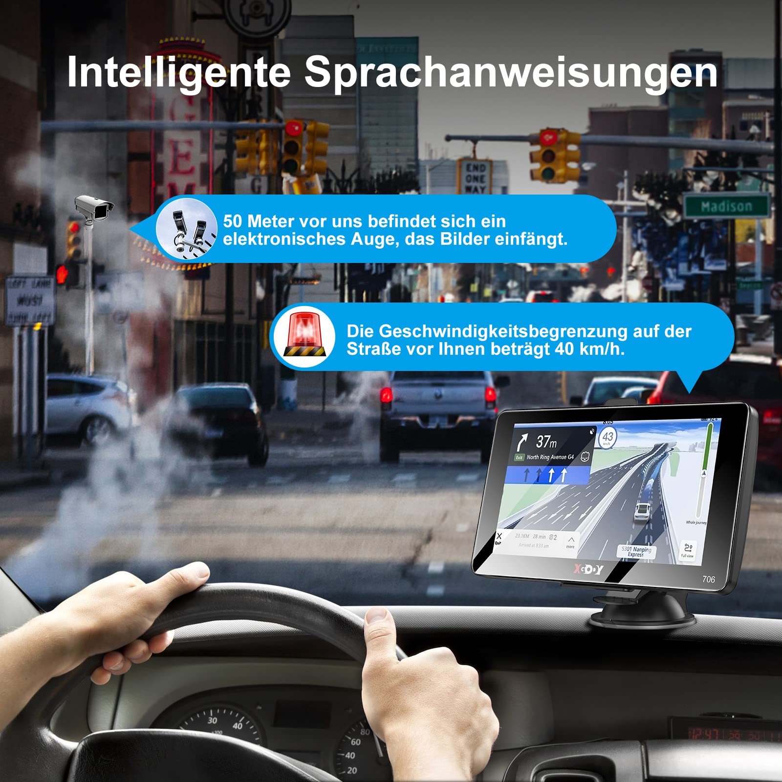 XGODY Navigationsgerät für Auto 2023 Touchscreen Sonnenblende EU Karten Lebenslange Kartenaktualisierung