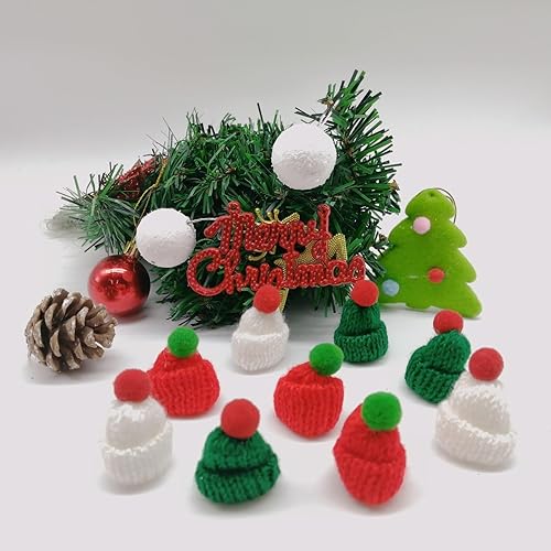 Miniatura 5 de LUOZZY 6 piezas de mini sombrero de punto de Navidad y bufanda de Navidad mini sombrero para manualidades tema de Navidad DIY para muñeca, botella