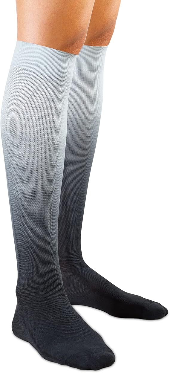 Comrad Knee High Compression Socks for Wide Calf (Black Ombre, Large) Premium