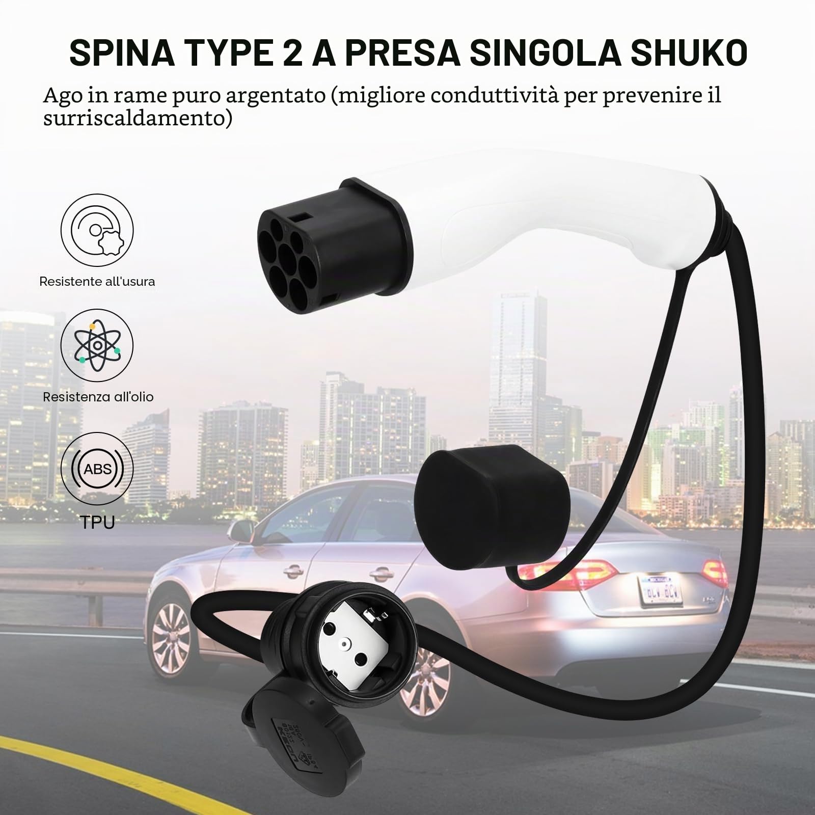 Adattatore da Tipo 2 a Schuko per Stazioni di Ricarica Auto IEC 62196 - Cavo di Ricarica EV per Wallbox