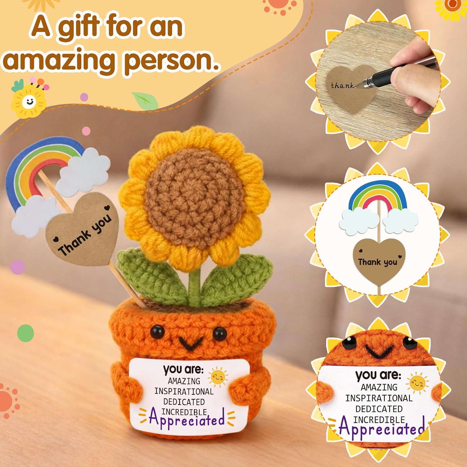 Christmas Stocking Stuffer Crochet Sunflower Affirmation Doll – You Are Amazing Inspirational Appreciated – Thank You Gift for Teacher, Mentor, Coworker, Decor for Retirement, Farewell, Thanksgiving