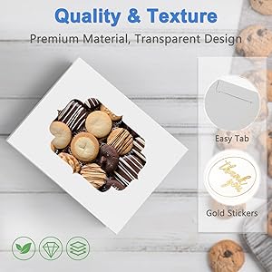 Shallive 30 Pcs Bakery Boxes 8-In with Windows, Cookie Boxes White for Chocolate Covered Strawberries, Treats, Donuts, Cupcakes, and Candy Gift Giving 8x6x2.5 Inch