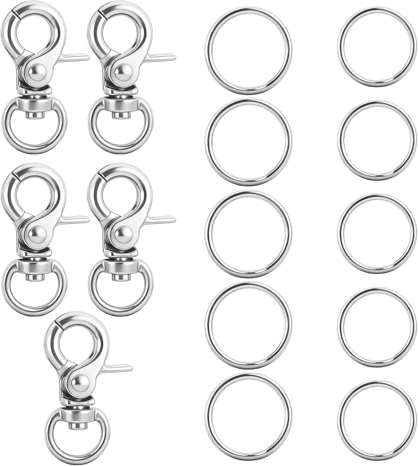 15PCS Dog Tag Clip Quick Clips Cat Dog Collar Clip, 5PCS Silver Dogs Tag-Clip with 10 PCS Multipurpose Metal Rings for Pet Kitten Cat Collars ID Holder Harnesses (Silver)