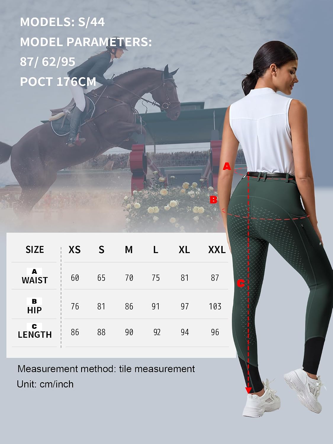 Women's Horse Sports Riding Tights Pants Knee-Patch Equestrian Breeches Horseback Schooling for Women