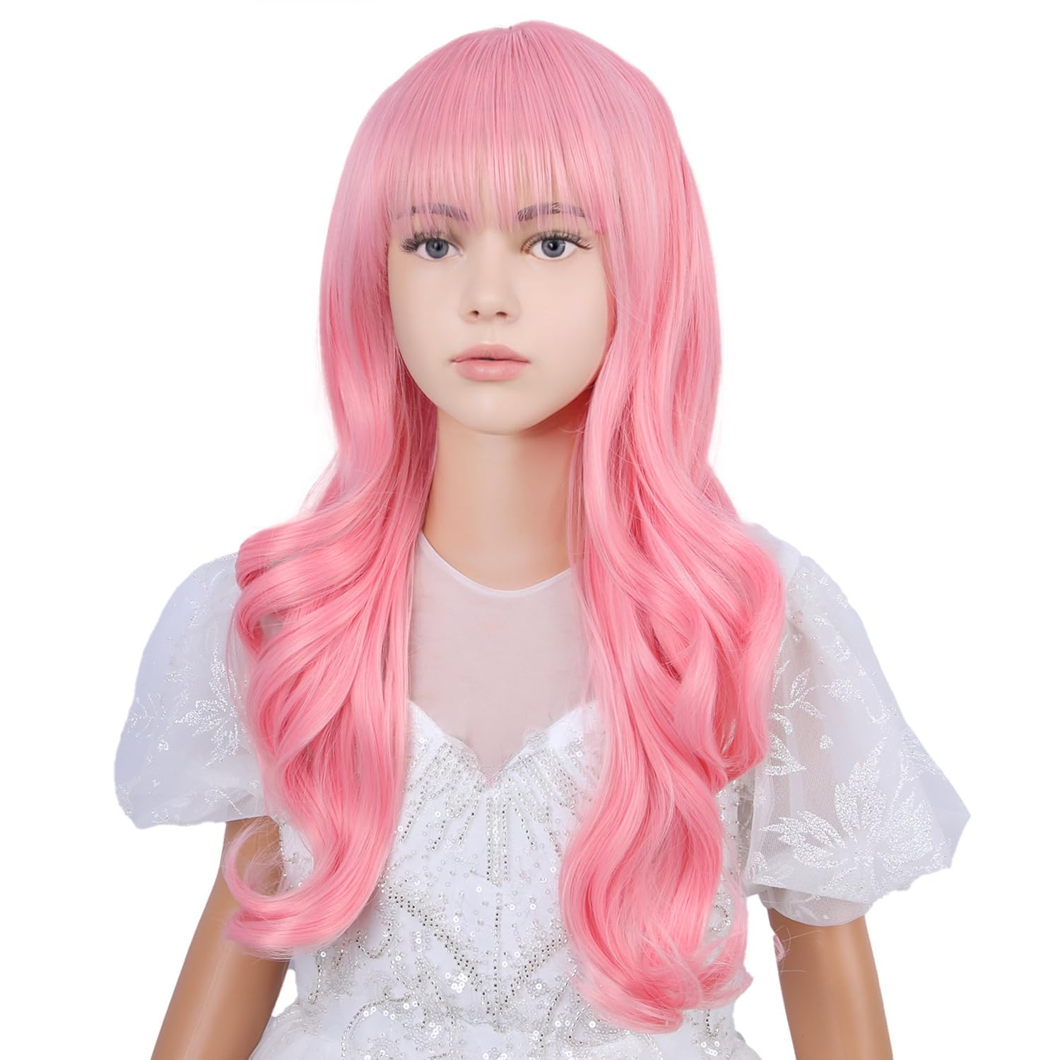 Amazon.com: WAVELNM Kids Pink Wig with Bangs Girls Pastel 