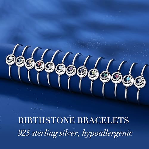 Miniatura 6 de FANCIME Pulseras de piedra natal de plata de ley 925 con dije de luna y estrella, joyería fina, regalo de cumpleaños, aniversario, día de Navidad,