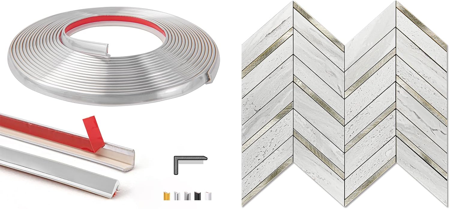 Art3d 20ft Outside Vinyl Corner Trim with Peel and Stick Backsplash PVC Wall Tile