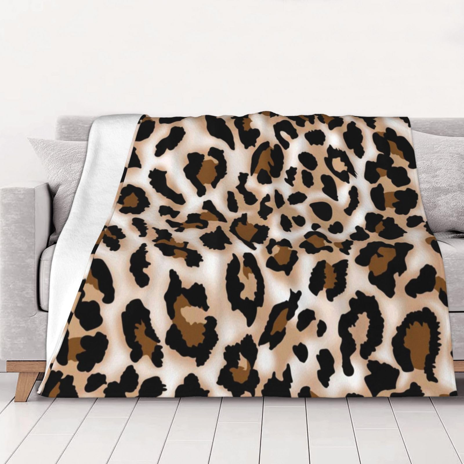 Couverture en flanelle léopard douce 150x125 cm, cadeau idéal hommes et femmes