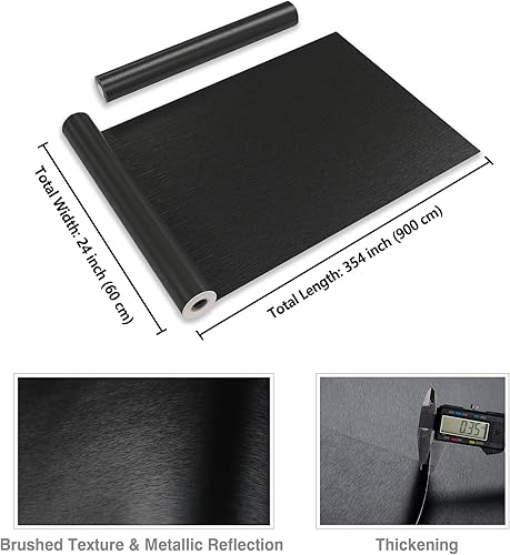 Miniatura 8 de CRE8TIVE Papel de contacto de acero inoxidable negro cepillado de 24 x 354 pulgadas, papel de vinilo metálico grueso ancho para despegar y pegar,
