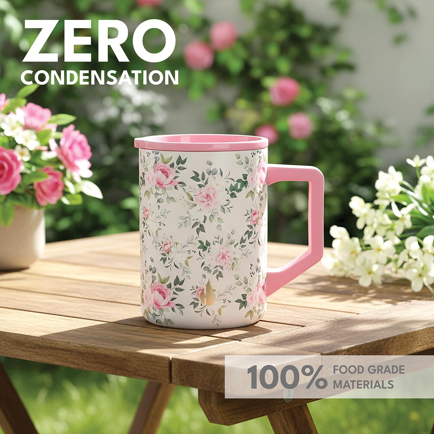 Elemental Insulated Coffee Mug - Triple-Wall Stainless Steel Summit Travel Cup for Hot and Cold Drinks - Thermal Coffee Mug with Lid and Handle for Camping, Office & Travel 16oz - Rose Garden - Image 6