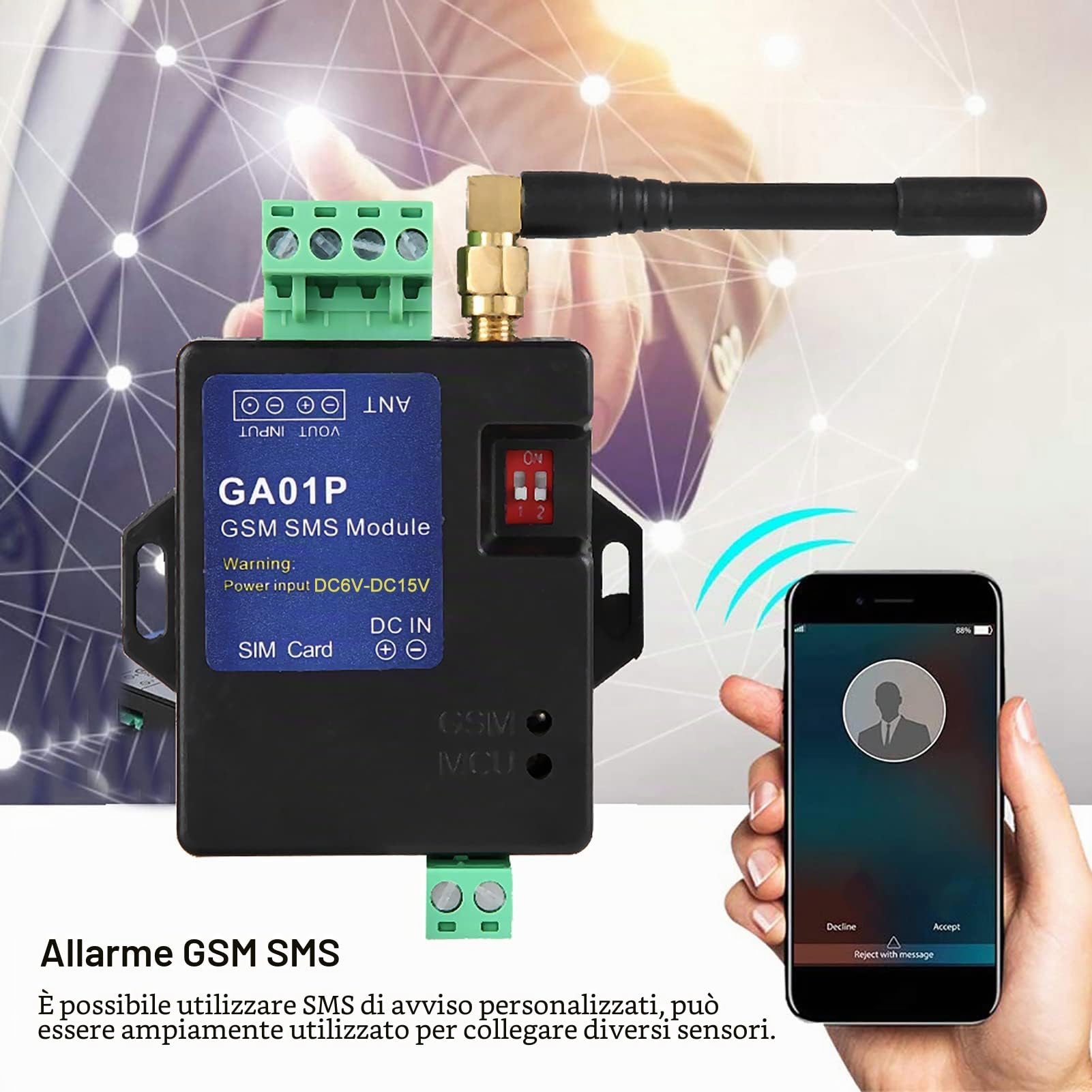 Fockety Allarme di interruzione di Corrente di gsm, GA01P Mini Smart Remote Power Failure Alert Invia Messaggio per 6 telefoni cellulari preimpostati, Allarme di monitoraggio dello Stato