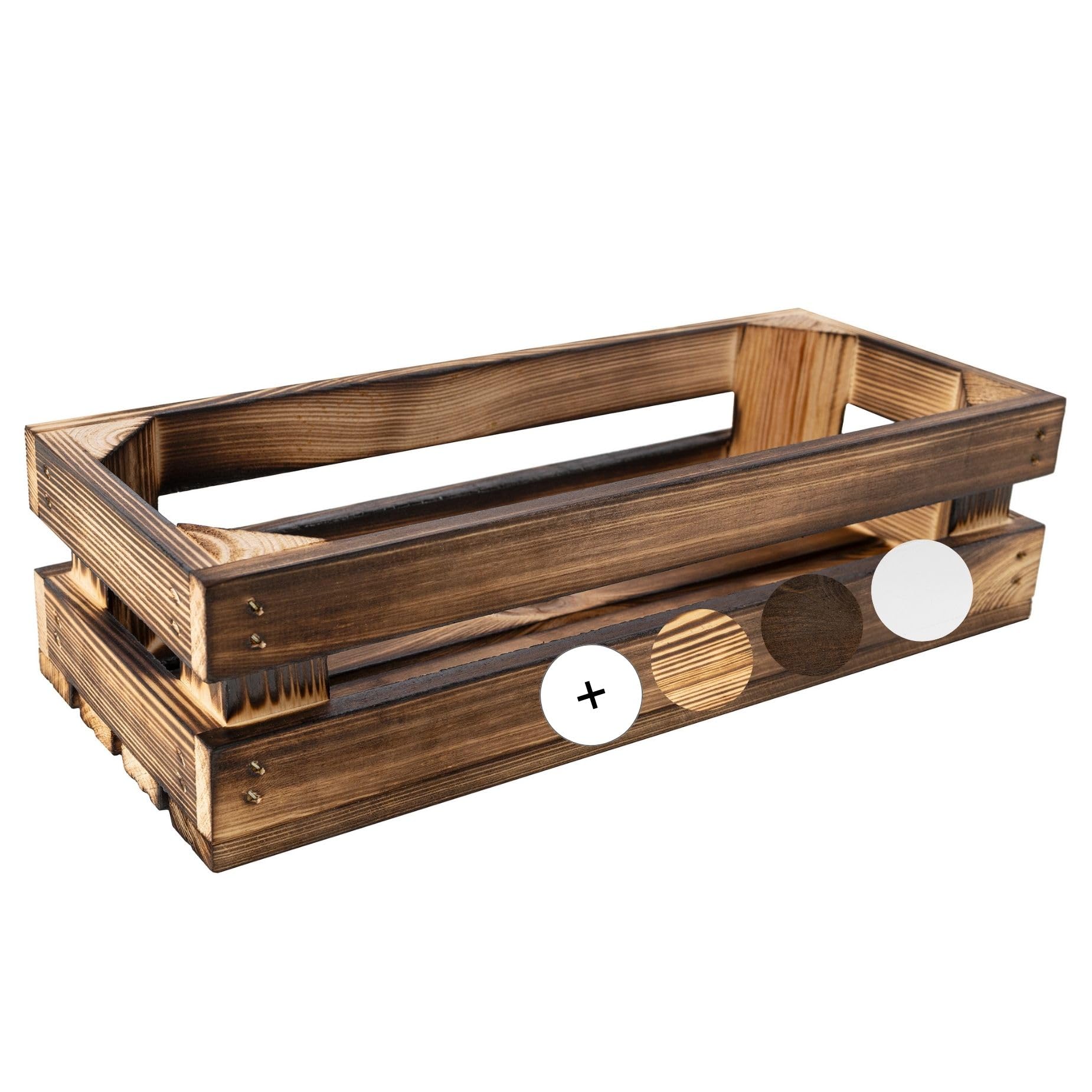 Creative Deco Flamed Wooden Crate With Handles | 34X14x9cm| Keepsake Chest Wooden Storage Box Wooden Crates Gift Box | Vintage Farmhouse Display Basket