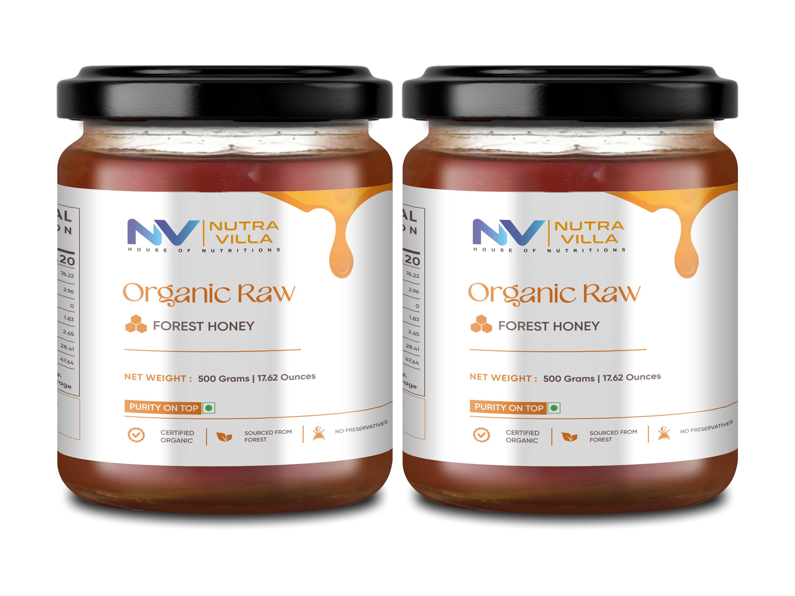 Nutravilla Raw Organic Honey Unprocessed Unfiltered Unpasteurized Pure Natural Original Forest Honey | 2 Jars Of 500 Ml Each