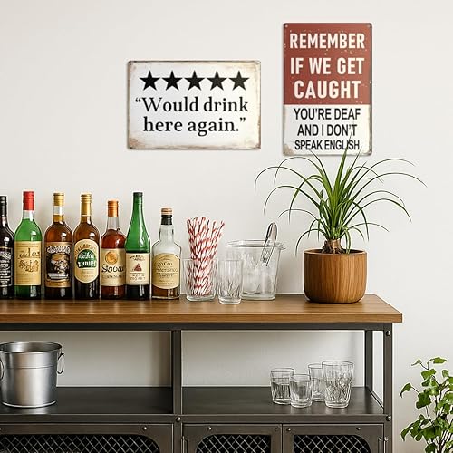 Miniatura 2 de Letrero divertido de barra o cueva de hombre con texto en inglés "Remember If We Get Caught"  Letreros de cerveza de metal vintage duraderos de 12 x