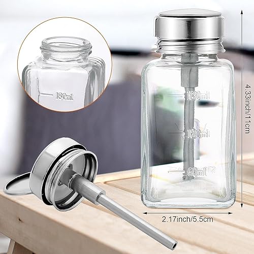 Miniatura 9 de 2 botellas dispensadoras transparentes de 6 onzas  6.1 fl oz con tapa abatible de metal, removedor de esmalte de uñas de vidrio, botella