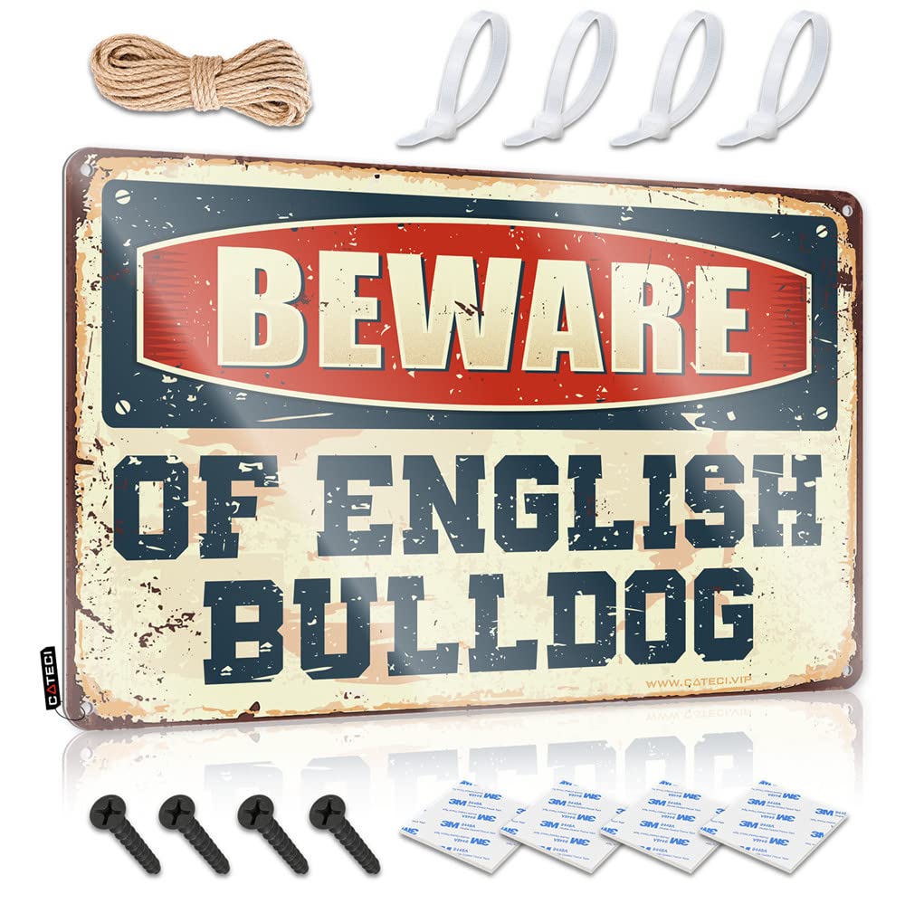 IBWNBBUSN Sarcastic Signs Beware Of English Bull Terrier Sign Man Cave Rules Wall Signs(30X40CM)