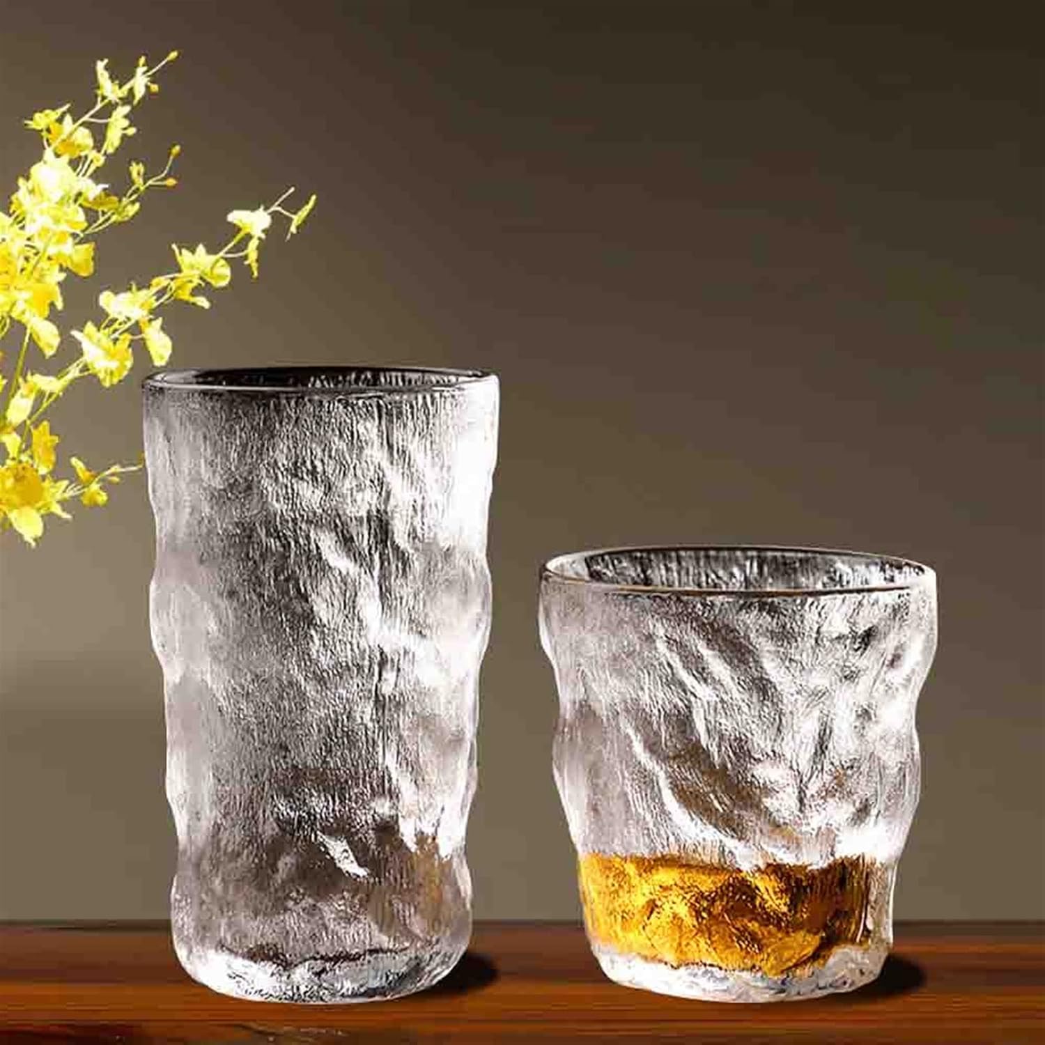 Glass Cups/Glass Tumblers Multipurpose Beer Glasses Household Drinking Glasses Cup Suitable for Juice, Beer, Soda, Iced Drinks and Cocktail Drinking Glasses (Color : Brass, Size : L)