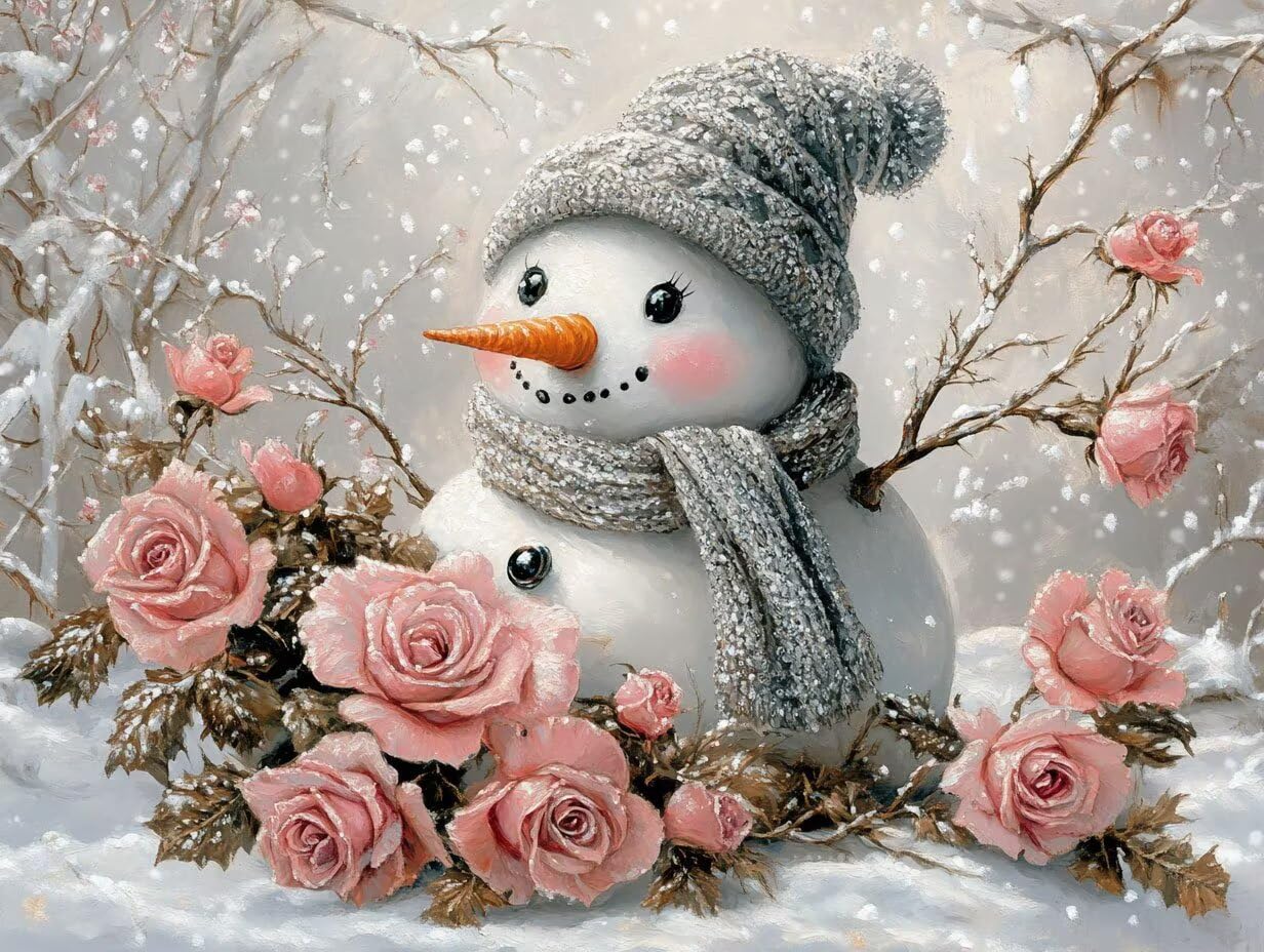 Fiori Dipingere con i Numeri Adulti Pupazzo di Neve Dipingere con i Numeri Regalo Bambina 7 Anni, Hobby Creativi Adulti Painting by Numbers Kit, per Decora Casa Regalo 60x80cm Senza Cornice H - 891