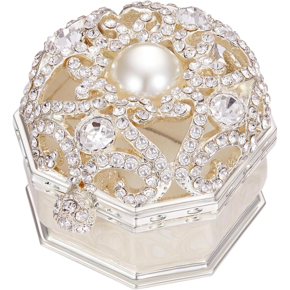 Hndhbfgrt For Wedding Ceremony, Engagement Proposal Gift- Double Ring Box in Vintage White Crystal(2 Slot), 7x6x5cm