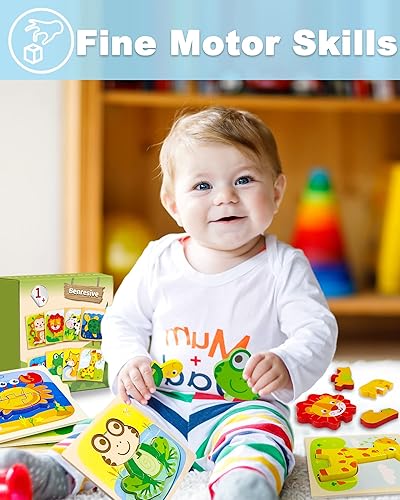 Miniatura 4 de Benresive Rompecabezas de madera para niños de 1 a 3 años, juguetes Montessori para niños y niñas de 1, 2, 3 años, paquete de 8 juguetes de animales